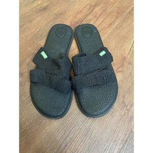 Sanuk Yoga Double Strap Wide womens black flip flops size 10 Summer Casual Comfy
